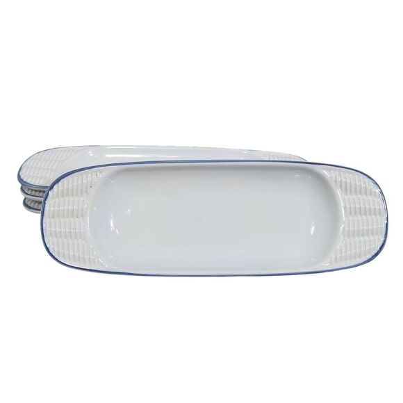 Pfaltzgraff White and Blue 4 Vintage Cracker Plates Corn Cob Hostess Trays - Picture 1 of 11